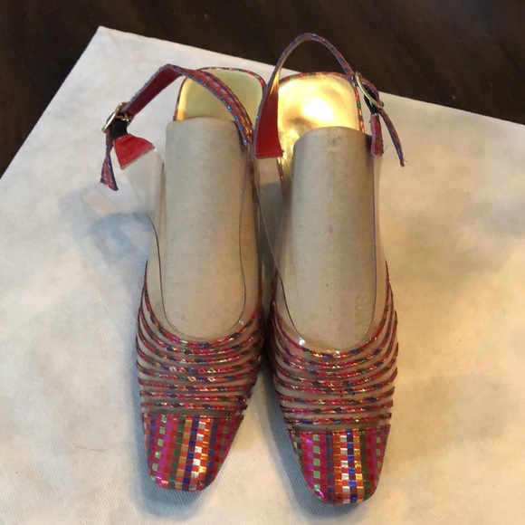 💞 Moved - Amanda Vinyl & Metallic ribbon back strap funky heels - Picture 3 of 12